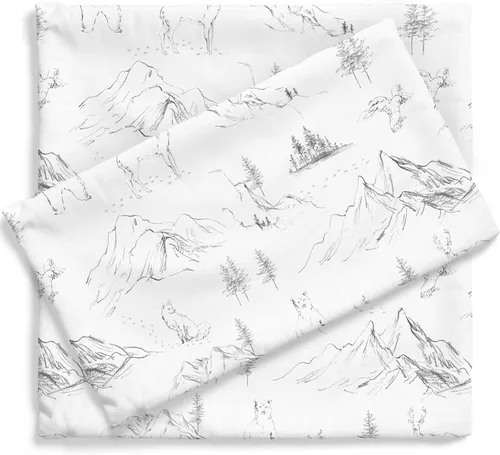 Vista 16 de Pobibaby - Sábana bajera ajustable de alta calidad, sábana encimera con funda de almohada - Mezcla de algodón ultrasuave, elegante patrón de bosque