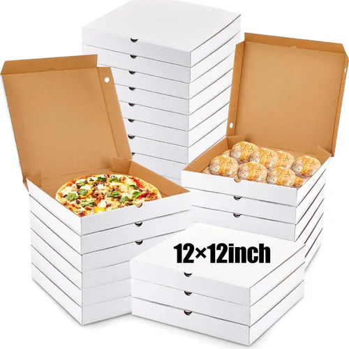 Vista 10 de PerKoop 100 cajas de pizza de 12 x 12 pulgadas a granel de cartón vacío de 12 pulgadas, caja de pizza cuadrada reutilizable para comida para llevar