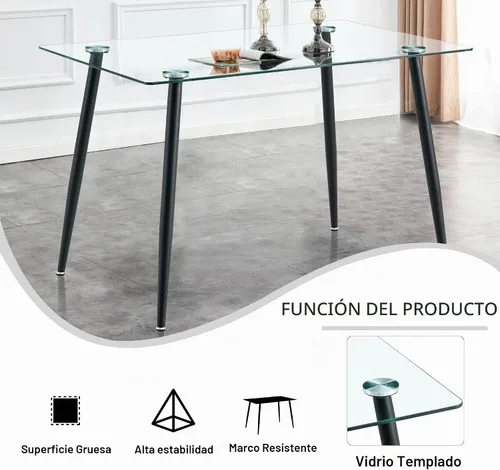Vista 6 de Baysitone Juego de mesa de comedor de cristal de 51 pulgadas para 4, juego de 5 piezas de comedor moderno, mesa de cocina rectangular de vidrio