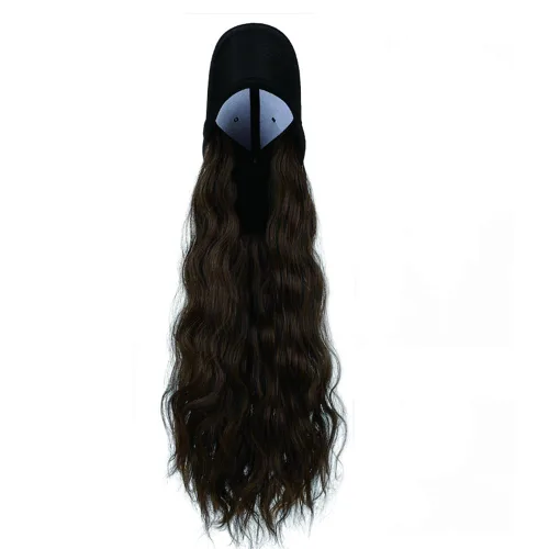 Vista 5 de Onepiece - Gorra de béisbol con extensión de cabello, 21 pulgadas, cabello ondulado largo, peluca sintética con pelo para mujeres y niñas