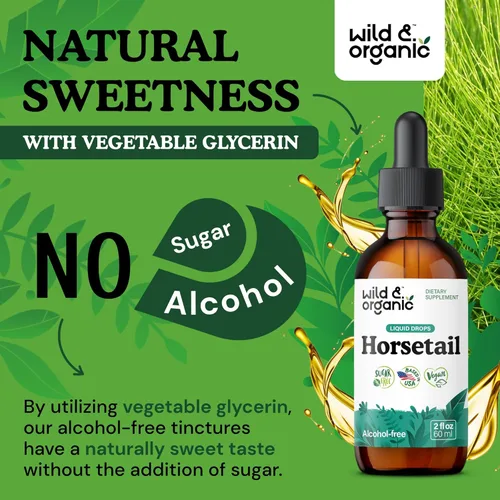Vista 6 de Wild & Organic Gotas de Extracto de Cola de Caballo - Soporte para Cabello, Piel y Uñas - Suplemento Líquido de Cola de Caballo - Tintura a Base