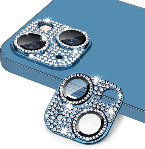 Vista 15 de Protector de lente de cámara para iPhone 13 & iPhone 13 Mini, brillante con diamantes de imitación 3D con purpurina, cubierta de cámara de vidrio