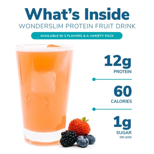 Vista 3 de WonderSlim Bebida proteica de frutas, Cran-Grape, sin grasa, sin gluten, apta para dieta cetogénica y baja en carbohidratos (7 unidades)