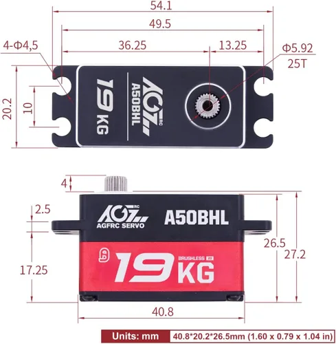 Vista 6 de AGFRC Servo de bajo perfil A50BHL 41.9 lbs y servo de bajo perfil B44BLS 0.085Sec