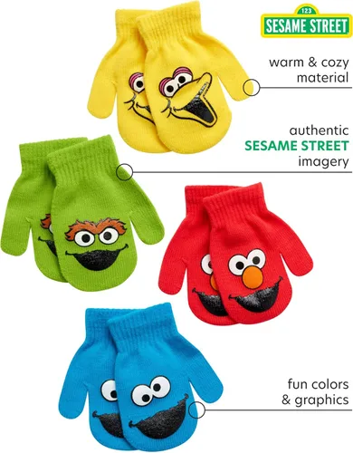 Vista 2 de Sesame Street Manoplas para niños pequeños Elmo, monstruo de las galletas, pájaro grande, Oscar el Grouch (2T-4T)