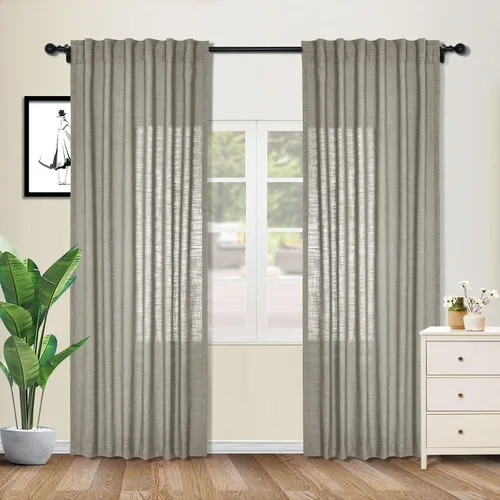 Vista 22 de cololeaf Cortinas de lino naturales de 63 pulgadas de largo, cortinas neutras con bolsillo para barra, pestaña trasera, oscurecimiento de la Aqua