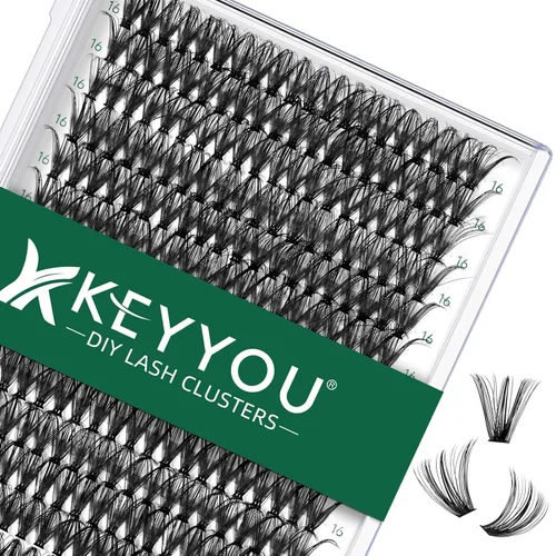 Vista 17 de Kit de extensión de pestañas DIY KEYYOU 280 piezas, pestañas individuales, rizadas D, kit de extensión de pestañas 30D+40D, 9-16 Mix, racimos