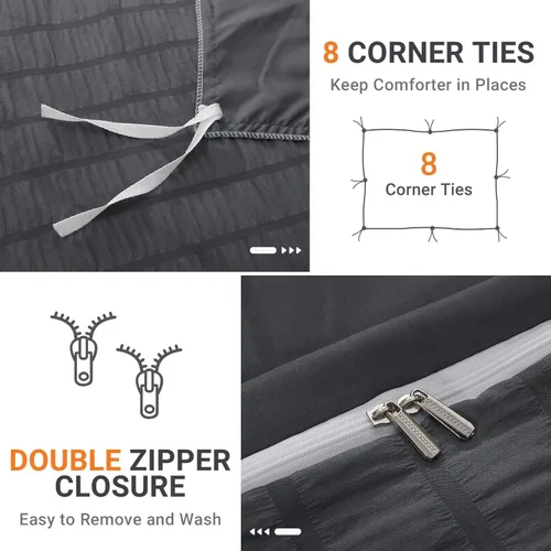 Vista 5 de HYMOKEGE Funda de edredón gris oscuro tamaño individual, juego de funda de edredón de sirsaca ultra suave de 2 piezas con cierre de cremallera