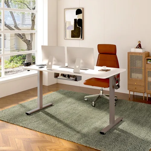 Vista 2 de FLEXISPOT EN2 Escritorio de pie de una sola pieza con regleta de alimentación con abrazadera, escritorio eléctrico de pie de altura ajustable de 40
