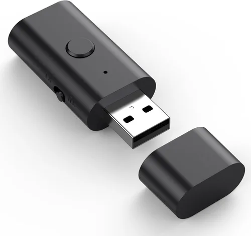 Receptor transmisor Bluetooth 5.3, adaptador USB inalámbrico auxiliar de 0.138 in, baja latencia, micrófono integrado, transmisión de música,