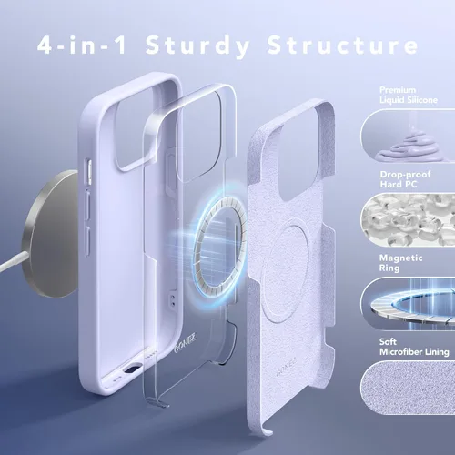 Vista 1833 de GONEZ Funda magnética para iPhone 14, compatible con Magsafe, con protector de pantalla + protector de cámara, forro de microfibra antiarañazos