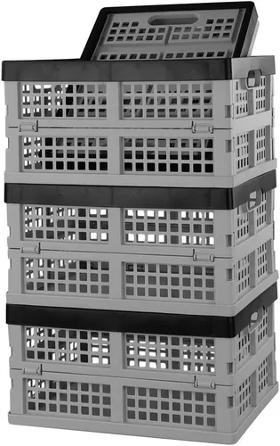 Paquete de 4 cajas de almacenamiento plegables de plástico de 15 L, cajas plegables, cajas de almacenamiento apilables de plástico