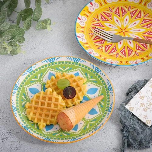 Vista 8 de Juego de platos de postre de cerámica de 6 a 8 pulgadas para ensalada y aperitivo, colores vibrantes para mezclar y combinar, aptos