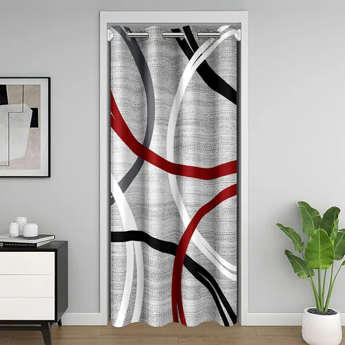 Vista 44 de Cortina de puerta con diseño de remolinos azules, negros y blancos, 1 panel de 34 pulgadas de ancho x 80 pulgadas de largo, cortinas opacas