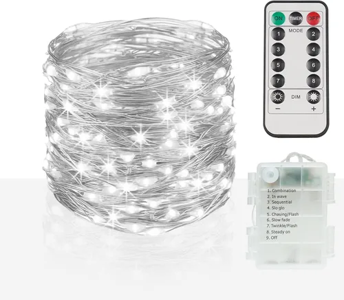 Vista 17 de suddus Luces de Navidad verdes, 33 pies, 100 luces LED con control remoto, luces de hadas verdes que funcionan con pilas para Navidad, día de San