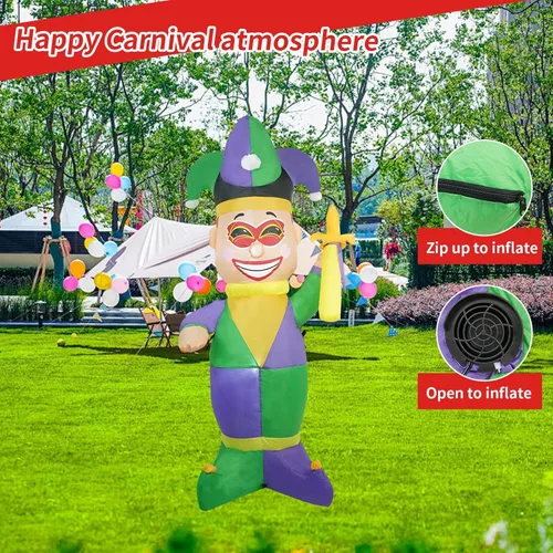 Vista 6 de [2026] Gran payaso inflable de 5 pies, decoraciones inflables de Mardi Gras, luces LED integradas, Mardi Gras, decoraciones de patio al aire libre