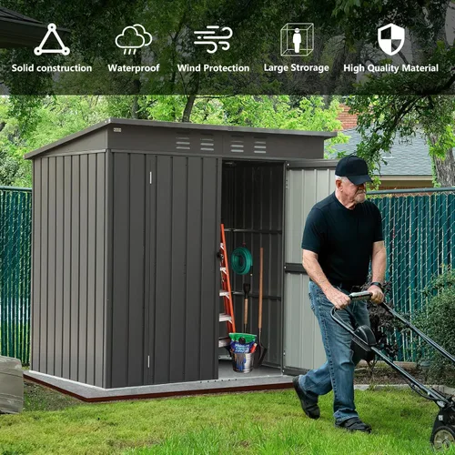 Vista 8 de Domi Cobertizo de almacenamiento para exteriores de 5 x 3 pies, cobertizos de metal para almacenamiento al aire libre con puertas bloqueables