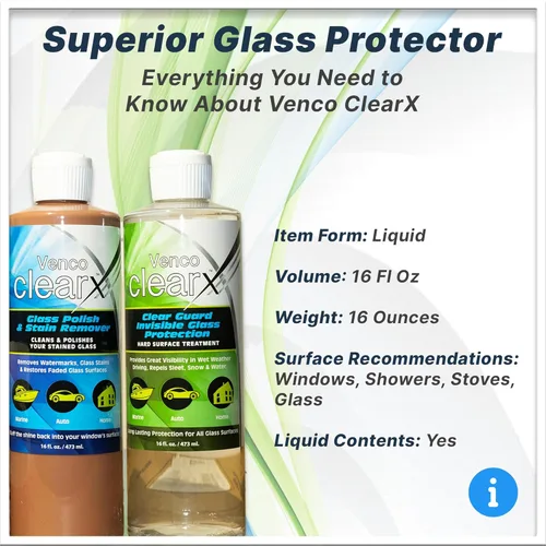 Vista 3 de Venco Clear X - Esmalte y protector de vidrio, kit de 16 onzas para eliminar el óxido, manchas quemadas, manchas de agua, protege y repele el agua
