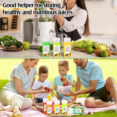 Vista 6 de Sliner 150 botellas de plástico transparente de 2 onzas, mini botella de jugo con tapa de rosca, frasco pequeño vacío reutilizable para líquido