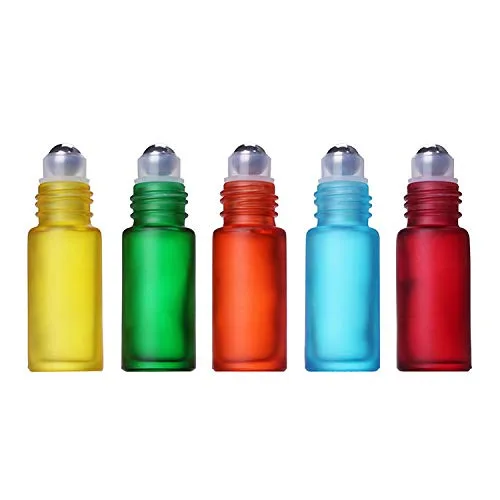 Vista 4 de ConStore 8 unidades de 0.2 fl oz de color esmerilado rollo en botellas de vidrio para aceites esenciales, botellas de rodillo de masaje recargables