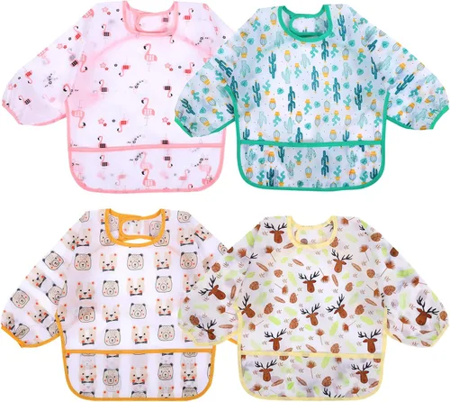 Vista 10 de Accmor 4 Pack Long Sleeve Bibs, Baby Smock Waterproof Sleeved Bib Smock for Baby Toddler 6-36 Months