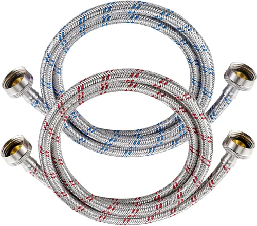 Mangueras de lavadora de 4 pies, 2 paquetes de mangueras de lavadora de acero inoxidable de alta calidad, a prueba de explosiones, mangueras de