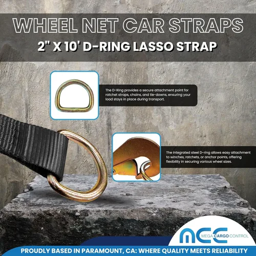 Vista 4 de Mega Cargo Control Juego de 4 correas de lazo de anillo D de elevación de rueda de 2 pulgadas x 10 pies con (4) trinquetes de 2 pulgadas, (4)