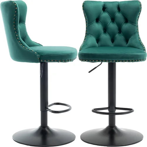 Vista 12 de ODUSE-DAILY Juego de 2 taburetes de bar giratorios de terciopelo, altura ajustable de 25-33 pulgadas, taburetes de bar con respaldo, sillas de bar