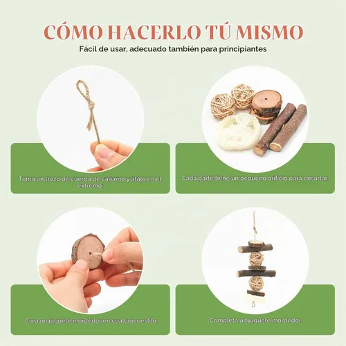 Vista 3 de Juguetes de conejo, 30 piezas de juguetes para masticar conejos, kit para dientes, conejillo de indias, golosinas naturales de heno Timothy