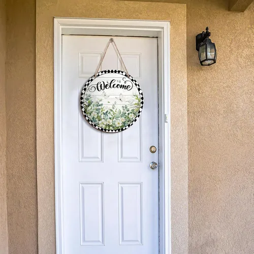 Vista 2 de Ripeng Coronas de bienvenida para puerta delantera, colgador de puerta de madera de búfalo de Navidad para exteriores, interiores, exteriores