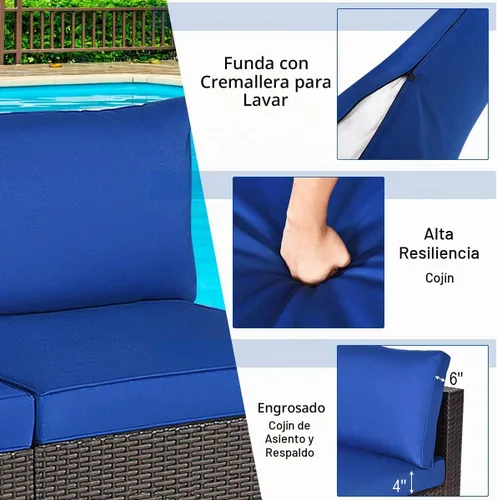 Vista 6 de Tangkula Juego de 2 sofás de mimbre para exteriores, sin brazos, juego de sofá modular de ratán para patio con 2 cojines de asiento gruesos y 2