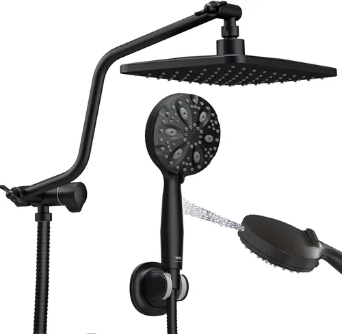 WRISIN Cabezal de ducha de lluvia de 10 pulgadas con rociador de mano, cabezal de ducha de mano de 7 funciones, brazo de extensión de ducha de metal