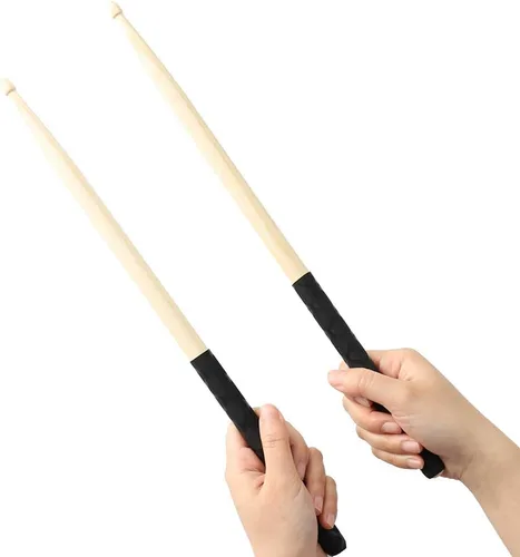 Vista 4 de Musfunny Baquetas con mangos antideslizantes para set de batería, baquetas de madera 5A de ejercicio para adultos, accesorios de percusión