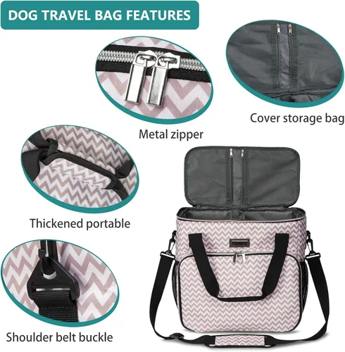 Vista 4 de BAGLHER Bolsa de viaje para perros, bolsa de viaje para mascotas (todos los suministros de viaje para mascotas), con 2 recipientes de comida