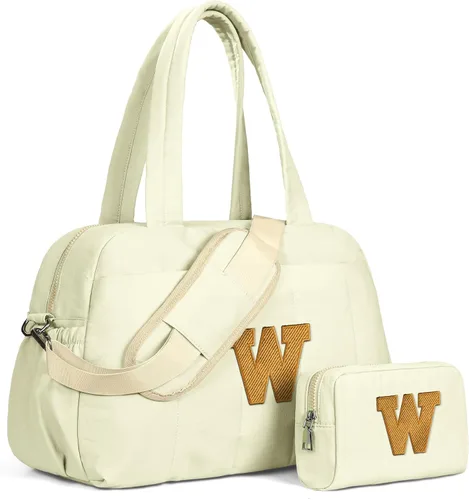 Vista 189 de Bolsa de lona Vogewood, bolsas personalizadas de fin de semana para mujer, bolsas de viaje con estuche de maquillaje, regalos de cumpleaños, Beige