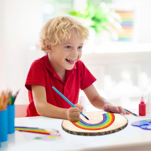 Vista 5 de ZOCONE 10 piezas de rebanadas de madera grandes de 9 a 10 pulgadas redondas sin terminar, rebanadas de madera de paulownia natural para centros