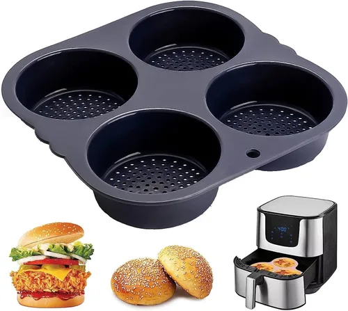 Vista 9 de Molde para bollo de hamburguesa, negro, silicona, cavidad profunda de 4 pulgadas, antiadherente