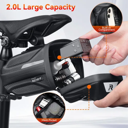 Vista 2 de YBLNTEK Bolsa de asiento de bicicleta, bolsa rígida de EVA para debajo del asiento, bolsa de sillín de bicicleta, paquete de bicicletas de ciclismo