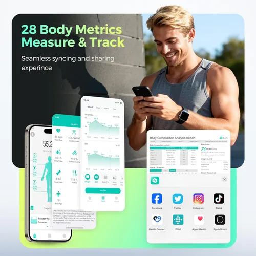 Vista 5 de RunStar Smart Scale for Body Weight and Fat Percentage, 8 Electrodes High Precision Body Composition Scale with Set Functions Handle, Body Analyzer