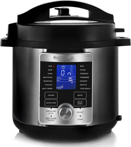 Olla a presión eléctrica digital de 6 cuartos de galón – Cocina múltiple de acero inoxidable con 14 programas de un solo toque, tapa de bloqueo y