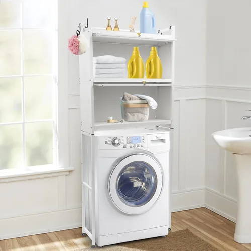 Bathroom Organizer, Over The Toilet Storage, Adjustable Shelves for Small Room, Saver Space, Freestanding Above Toilet with Toilet Paper Holder and