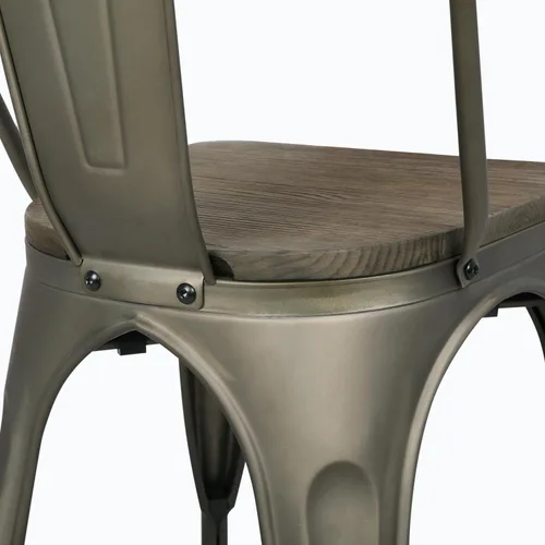 Vista 10 de Yaheetech Juego de 4 sillas de comedor de metal, sillas de cocina apilables industriales con asiento superior de madera para comedor, restaurante