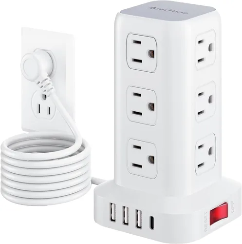Vista 9 de AnnTane Protector de Sobretensión Regleta de Alimentación con Cable de 6.5 Pies, Regleta de Alimentación de Torre con 4 Puertos USB (1 USB C), Cable