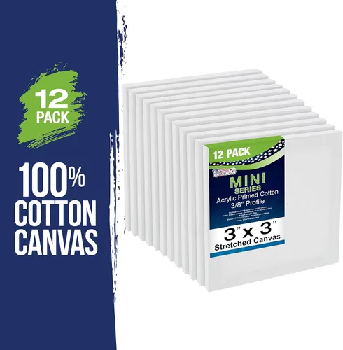 Vista 4 de U.S. Art Supply Lienzo estirado de 3 x 3 pulgadas con kit de mini caballete de 5 pulgadas (paquete de 12) - Soporte de mesa de madera negra