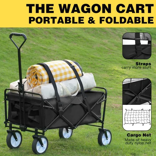 Vista 2 de Carrito plegable para compras con ruedas, carrito de compras con ruedas, carrito de playa resistente con red de carga y correas para jardín, patio