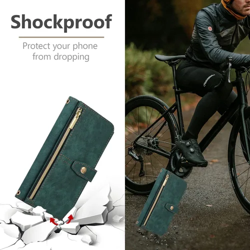 Vista 6 de UEEBAI Funda para iPhone 12 Mini de 5.4 pulgadas, 9 ranuras para tarjetas, cartera de cuero retro a prueba de golpes, con correa de mano, ranuras