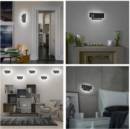 Vista 7 de Ralbay Apliques de pared negros de 24 W para interiores, luz LED moderna de pared para dormitorio arriba y abajo, luz de montaje en pared, blanco