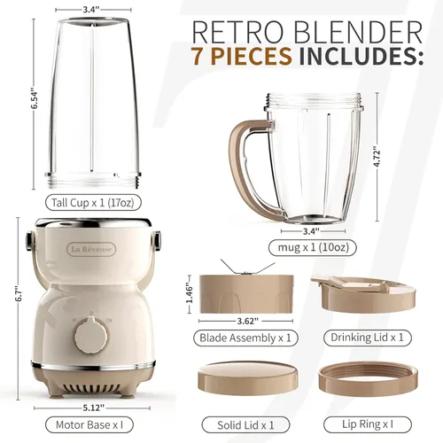 Vista 5 de La Reveuse Licuadora de tamaño personal de 300 W (plateado) + La Reveuse Retro Blender 300 W
