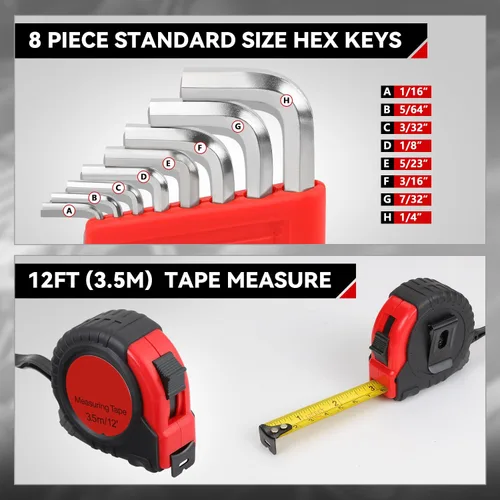 Vista 6 de Auto Dynasty Kit de herramientas para el hogar de 39 piezas, juegos de herramientas manuales básicas para el hogar con destornilladores