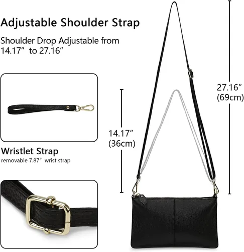 Vista 4 de YALUXE Clutch Wristlet - Cartera de piel auténtica con bloqueo RFID y cadena de hombro